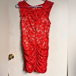 Arden B Red lace see-through back party dress. size medium
